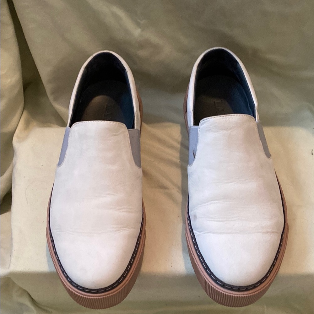 Men's Lanvin Nubuck leather off white upper and rose sole slip on Sneakers.